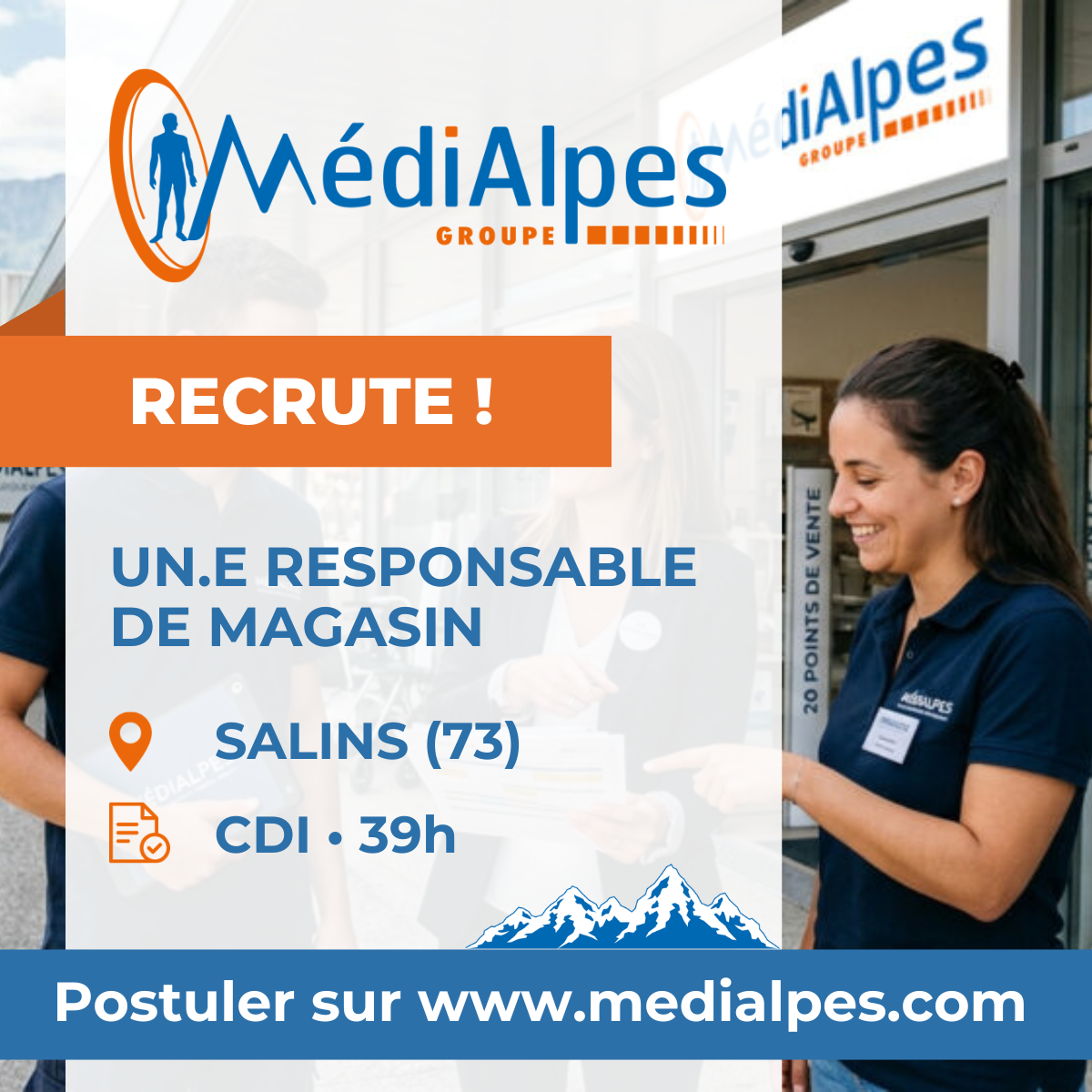 Offre d’emploi : Responsable d’Agence – Développement Commercial & Matériel Médical (H/F) – Salins (73)